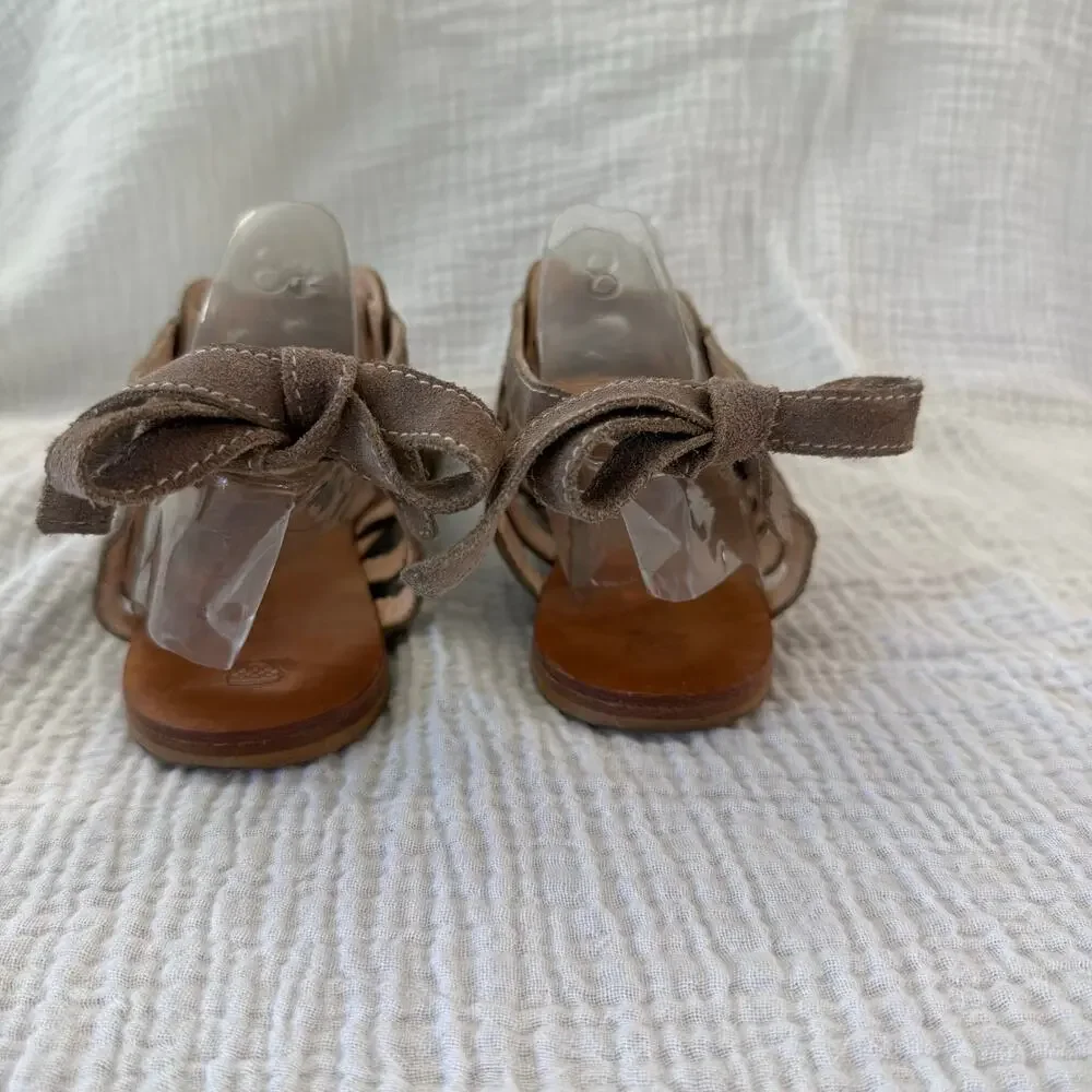 Navyboot Sandals Size 39 Tan Suede Leather Basket Weave Gladiator Ankle Tie